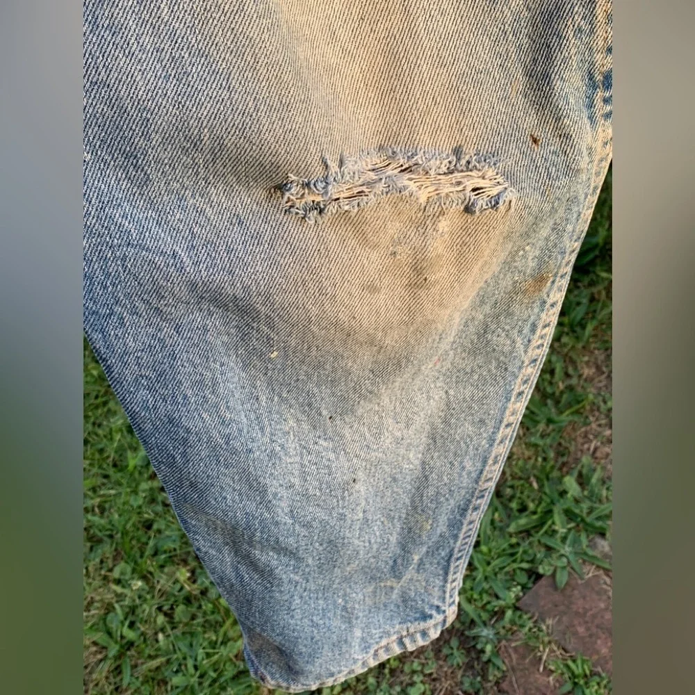 Vtg 70s 80s LEE JEANS MADE IN USA Men’s 36x30 Skyriders Distressed Torn Stained